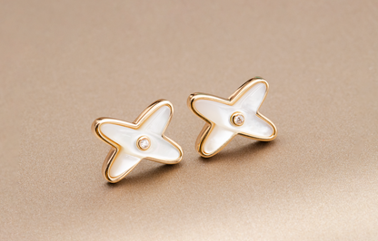 [Solara Jewelry]JEUX DE WHITE MOP PINK GOLD DIAMOND EARRINGS