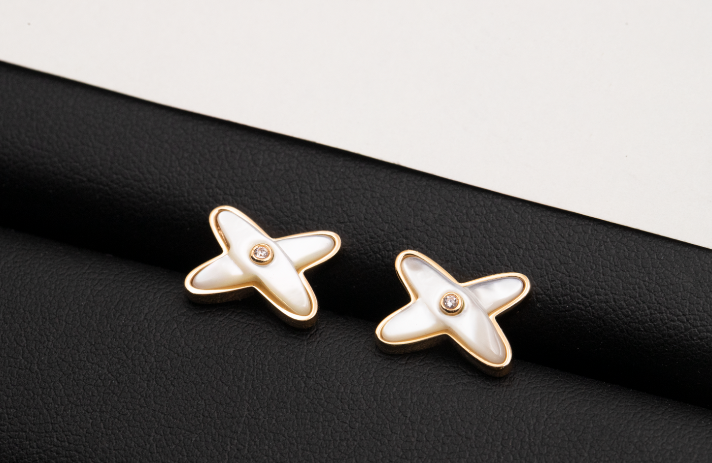 [Solara Jewelry]JEUX DE WHITE MOP ROSE GOLD DIAMOND EARRINGS