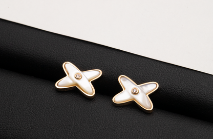 [Solara Jewelry]JEUX DE WHITE MOP ROSE GOLD DIAMOND EARRINGS