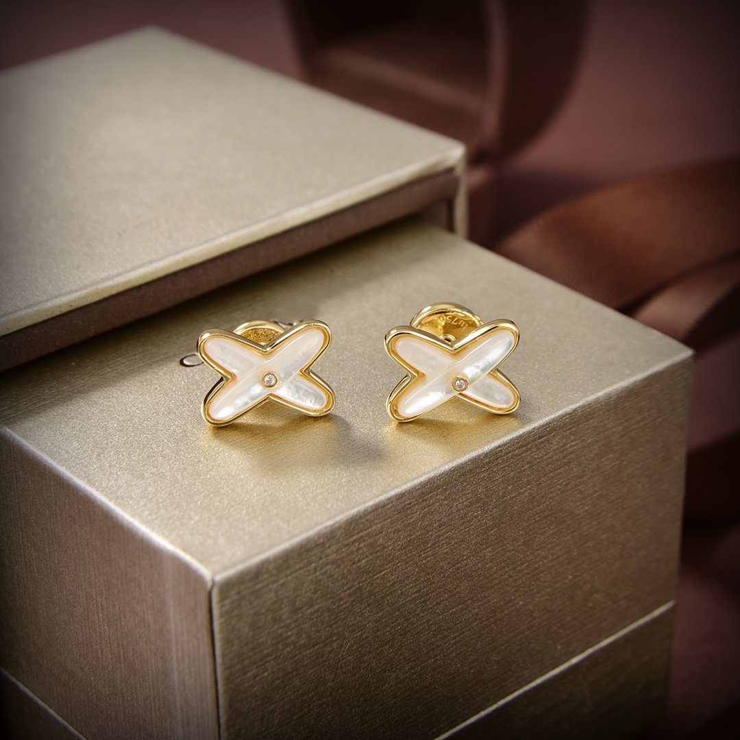 [Solara Jewelry]JEUX DE WHITE MOP GOLD DIAMOND EARRINGS