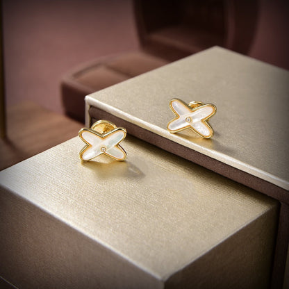 [Solara Jewelry]JEUX DE WHITE MOP GOLD DIAMOND EARRINGS