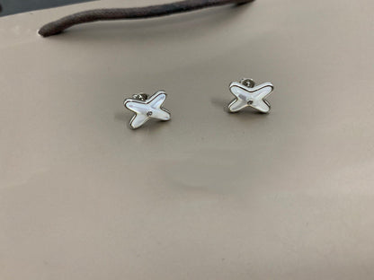 [Solara Jewelry]JEUX DE WHITE MOP SILVER DIAMOND EARRINGS