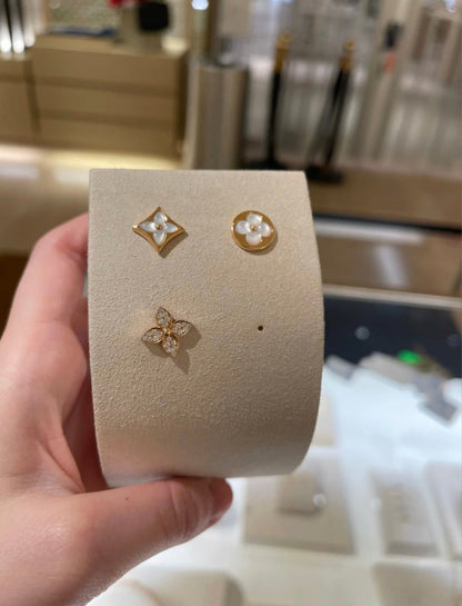 [Solara Jewelry]STAR BLOSSOM STUD EARRINGS PINK GOLD DIAMONDS