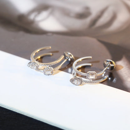 [Solara jewelry]CREOLES MY TWIN 2 RANGS SILVER DIAMOND EARRINGS