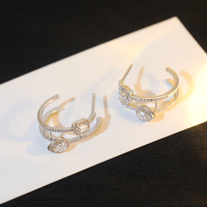 [Solara jewelry]CREOLES MY TWIN 2 RANGS SILVER DIAMOND EARRINGS