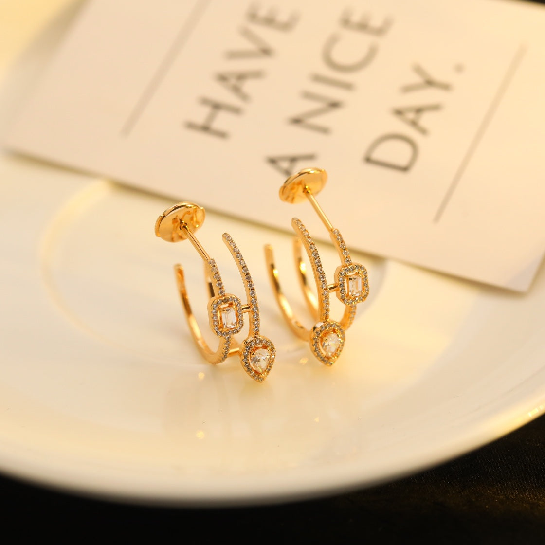 [Solara jewelry]CREOLES MY TWIN 2 RANGS SILVER DIAMOND EARRINGS