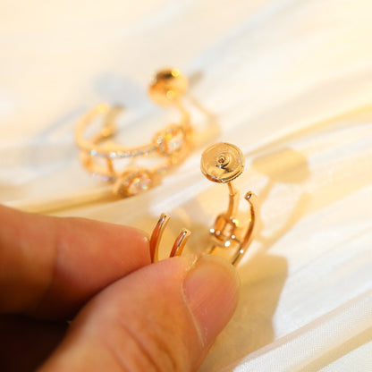 [Solara jewelry]CREOLES MY TWIN 2 RANGS SILVER DIAMOND EARRINGS