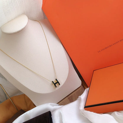 [Solara Jewelry]HM CLIC BLACK ENAMEL GOLD NECKLACE