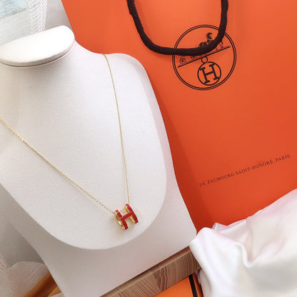 [Solara Jewelry]HM CLIC RED ENAMEL GOLD NECKLACE