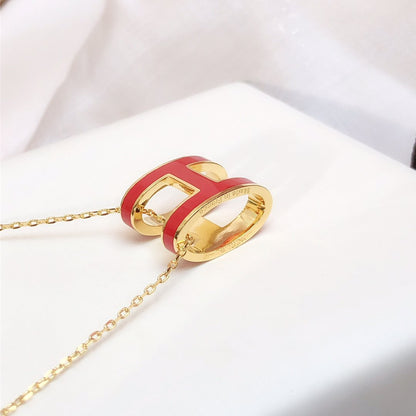 [Solara Jewelry]HM CLIC RED ENAMEL GOLD NECKLACE