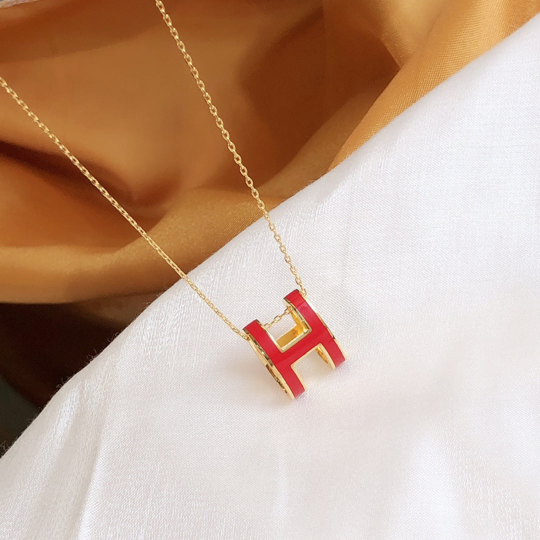 [Solara Jewelry]HM CLIC RED ENAMEL GOLD NECKLACE
