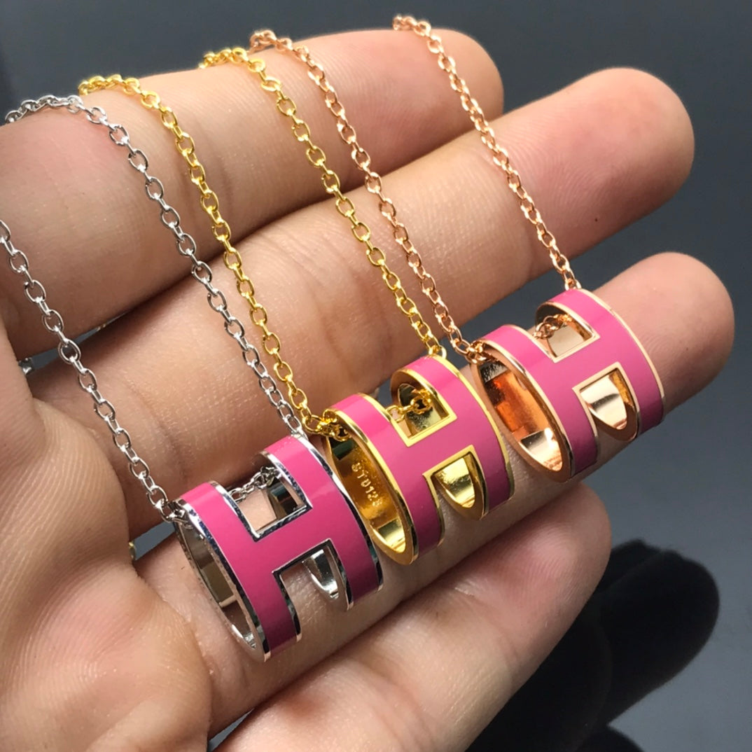 [Solara Jewelry]H NECKLACE PINK