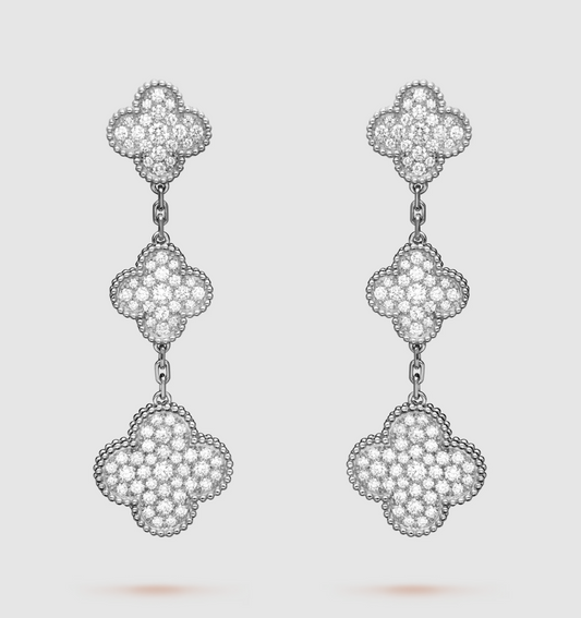 [Solara Jewelry]CLOVER 3 MOTIF DIAMOND SILVER DROP EARRINGS