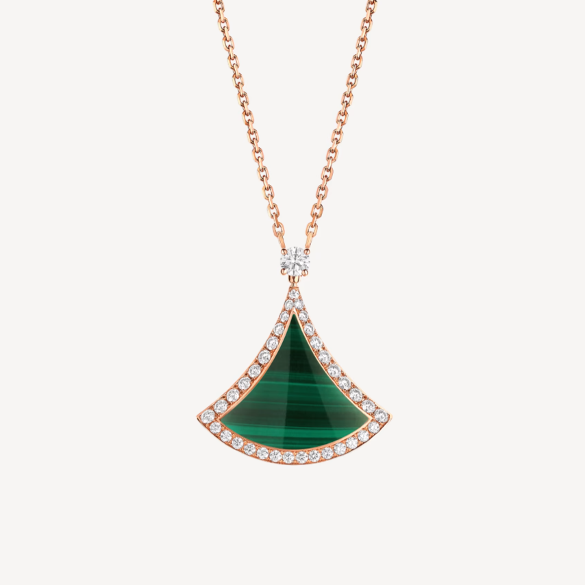 [Solara Jewelry]DREAM MALACHITE DIAMOND PAVED PINK GOLD NECKLACE