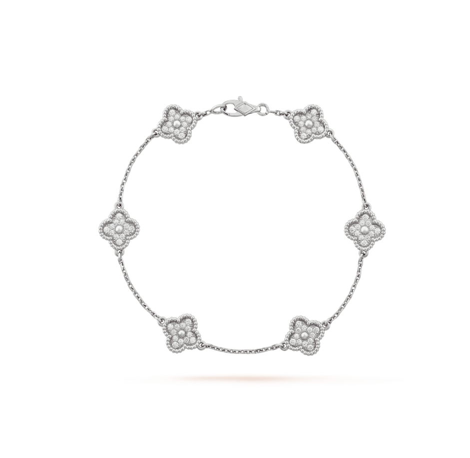 [Solara Jewelry]CLOVER 6 MOTIF SILVER DIAMOND BRACELET
