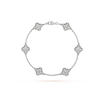 [Solara Jewelry]CLOVER 6 MOTIF SILVER DIAMOND BRACELET
