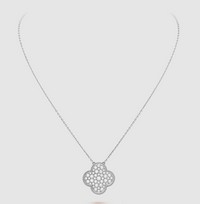 [Solara Jewelry]CLOVER 25MM LARGE PENDANT DIAMOND PAVED SILVER NECKLACE