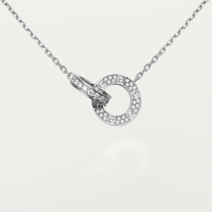 [Solara Jewelry]LOVE 7.6MM NECKLACE ROSE GOLD AND SILVER  FULL DIAMOND