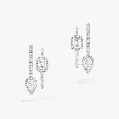 [Solara jewelry]CREOLES MY TWIN 2 RANGS SILVER DIAMOND EARRINGS