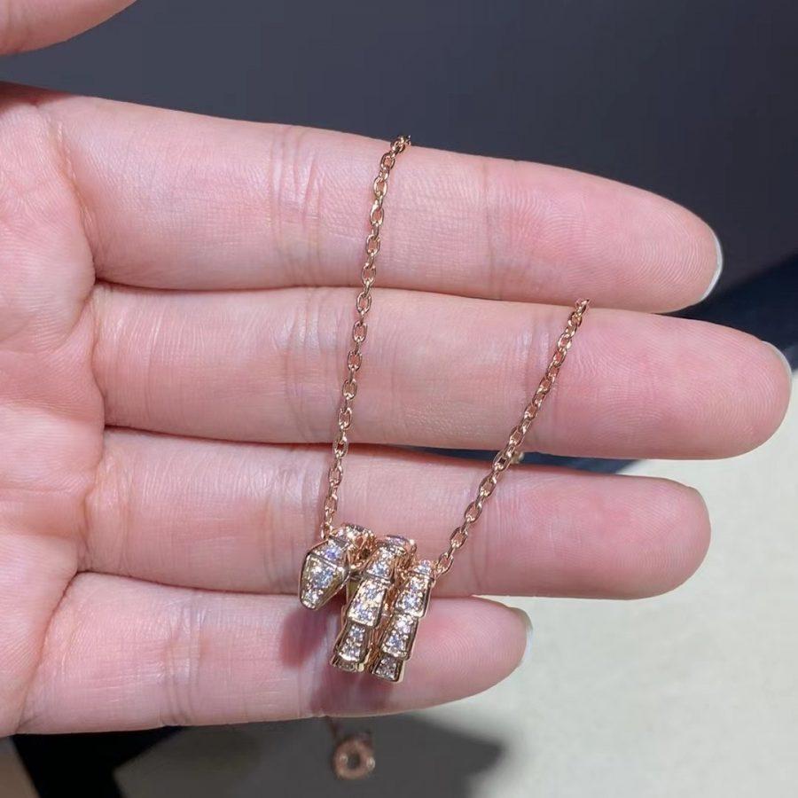 [Solara Jewelry]SERPENTI PINK GOLD NECKLACE DOUBLE RING DIAMOND