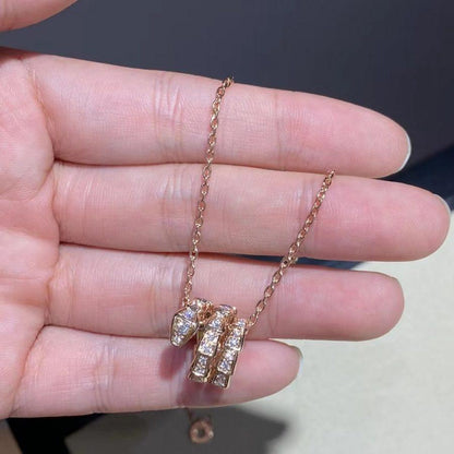[Solara Jewelry]SERPENTI PINK GOLD NECKLACE DOUBLE RING DIAMOND