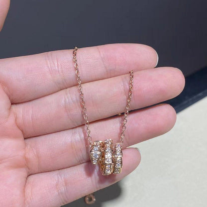 [Solara Jewelry]SERPENTI PINK GOLD NECKLACE DOUBLE RING DIAMOND
