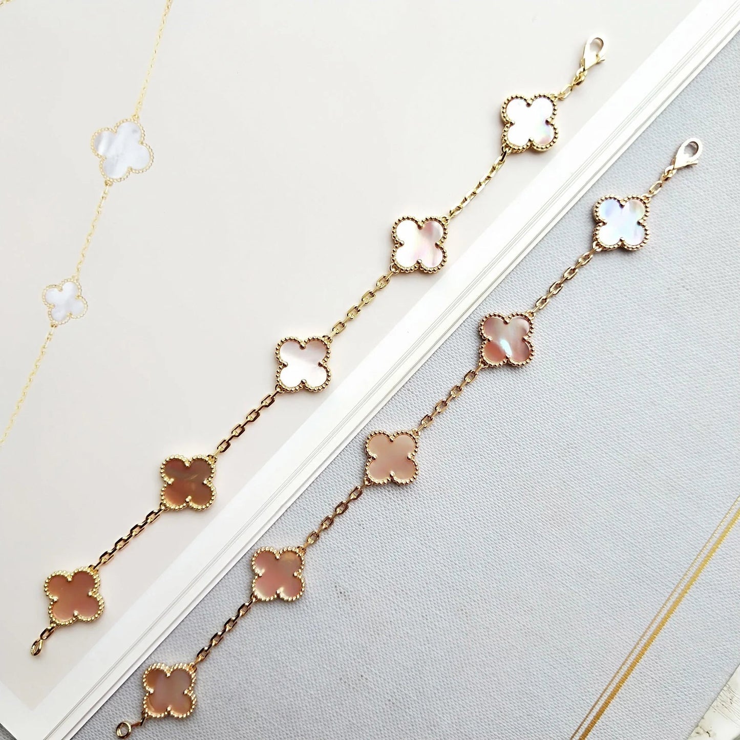 [Solara Jewelry]CLOVER 5 PINK MOP BRACELET