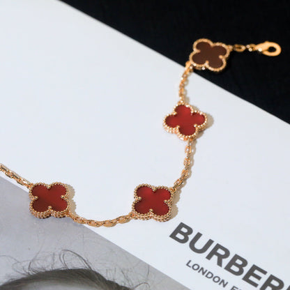 [Solara Jewelry]CLOVER 5 MOTIFS RED AGATE  BRACELET