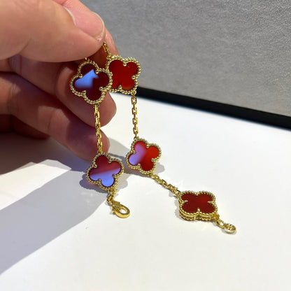 [Solara Jewelry]CLOVER 5 MOTIFS RED AGATE  BRACELET