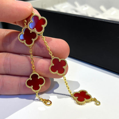 [Solara Jewelry]CLOVER 5 MOTIFS RED AGATE  BRACELET