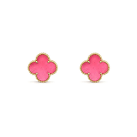 [Solara jewelry]NEW CLOVER 15MM PINK ENAMEL STUD EARRINGS