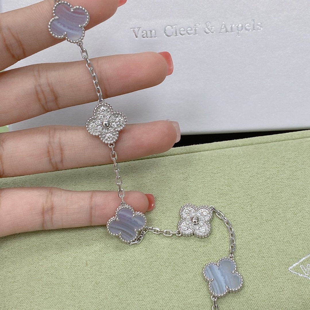 [Solara Jewelry]CLOVER  5 MOTIF DIAMOND PURPLE CHALCEDONY BRACELET SILVER