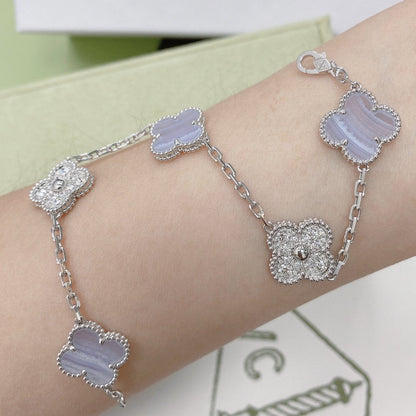 [Solara Jewelry]CLOVER  5 MOTIF DIAMOND PURPLE CHALCEDONY BRACELET SILVER