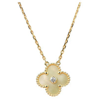 Solara Schmuck Glücksklee 15mm Diamant Gold Perlmutt Halskette