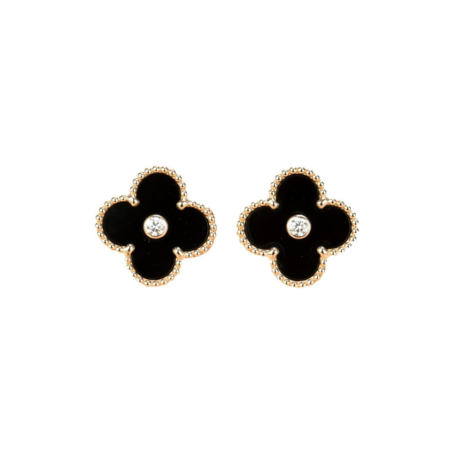 [Solara Jewelry]CLOVER MEDIUM 1 MOTIFS ONYX DIAMOND EARRINGS