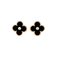 [Solara Jewelry]CLOVER MEDIUM 1 MOTIFS ONYX DIAMOND EARRINGS