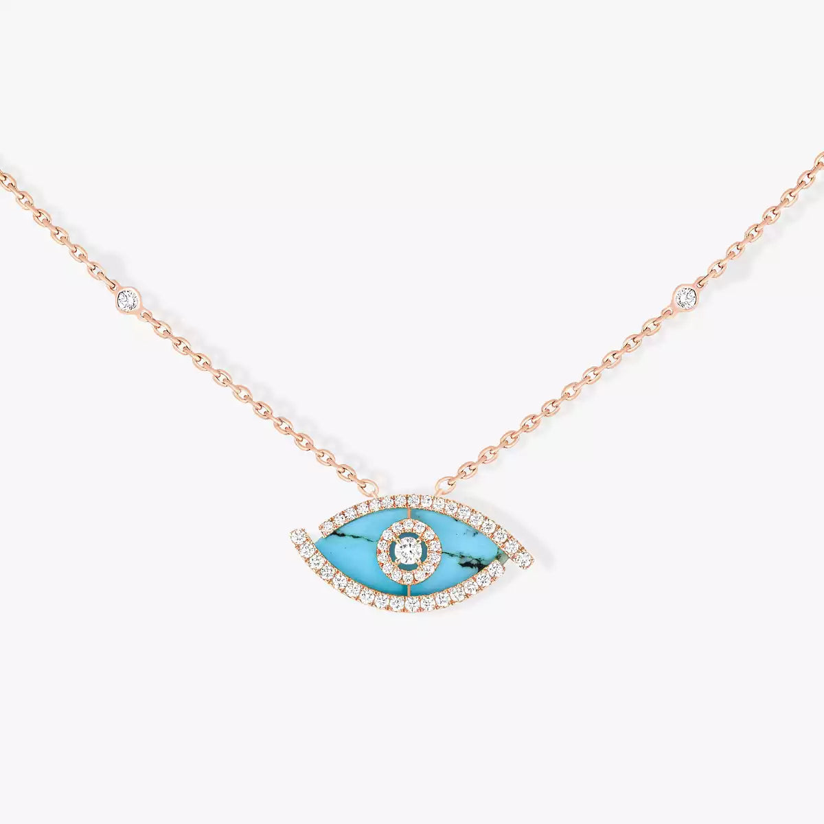 [Solara jewelry]Lucky Eye Diamond Necklace in Rose Gold and Turquoise