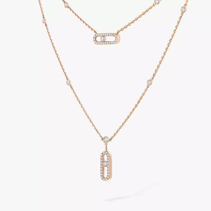 [Solara jewelry]2 Rows Rose Gold Diamond Pave_ Necklace Move Uno