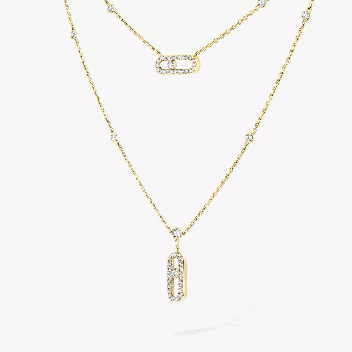 [Solara jewelry]2 Rows Rose Gold Diamond Pave_ Necklace Move Uno
