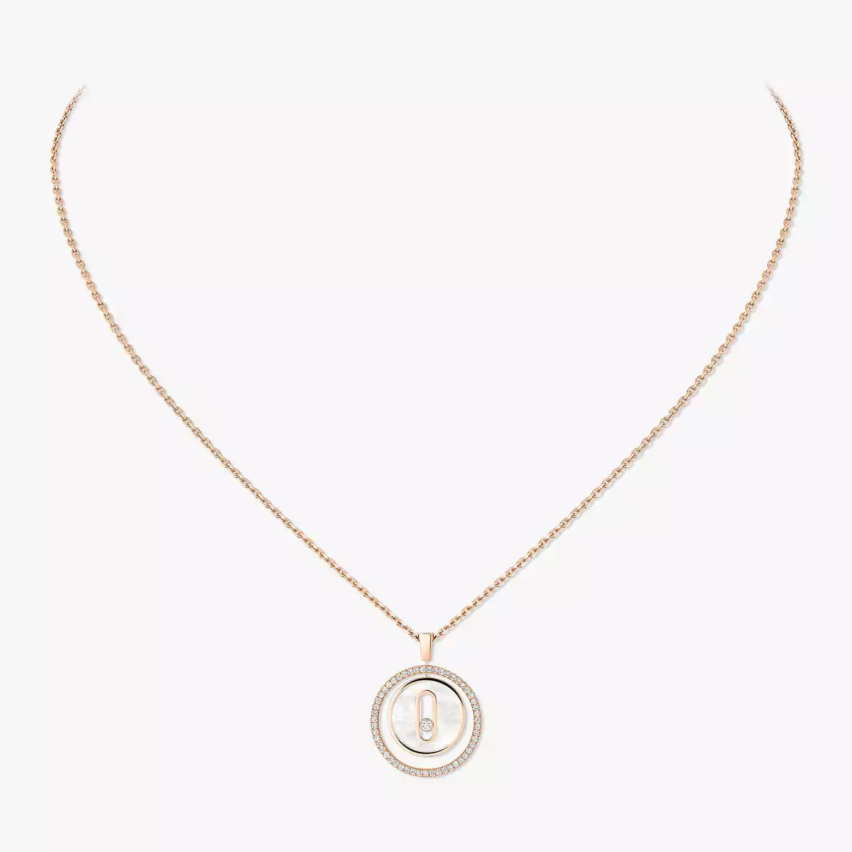 [Solara jewelry]Lucky Move Diamond Necklace in Rose Gold and White Mother-of-Pearl