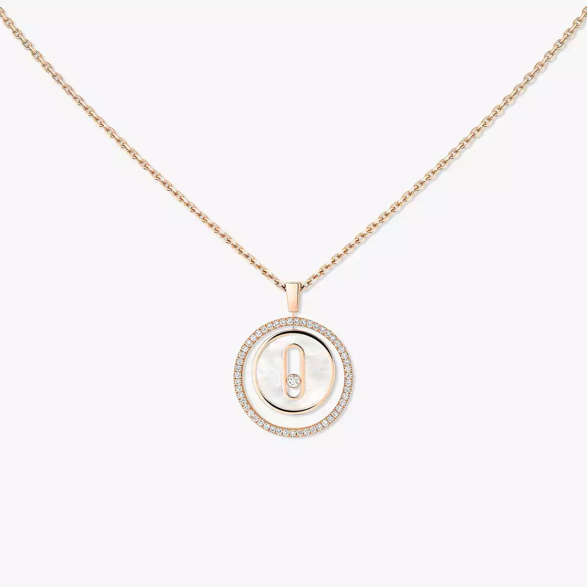 [Solara jewelry]Lucky Move Diamond Necklace in Rose Gold and White Mother-of-Pearl