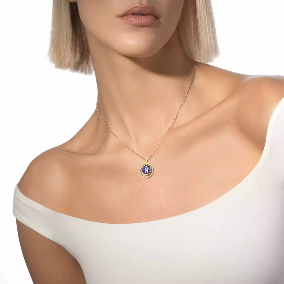 [Solara jewelry]Lucky Move Diamond Necklace in Rose Gold and White Mother-of-Pearl