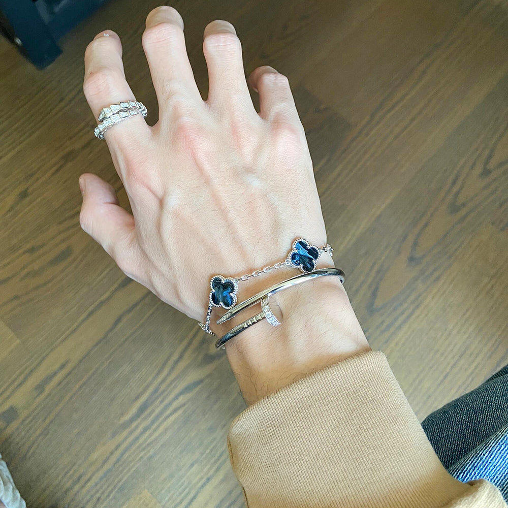 [Solara Jewelry]CLOVER 5 MOTIF PIETERSITE SILVER BRACELET
