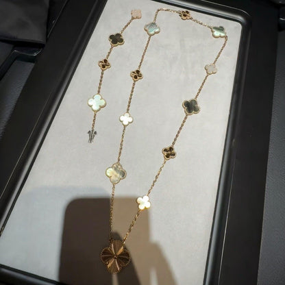 [Solara Jewelry]DETACHABLE CLOVER 15(11+4) FLOWER ROSE GOLD NECKLACE SET