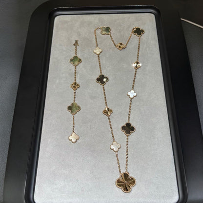 [Solara Jewelry]DETACHABLE CLOVER 15(11+4) FLOWER ROSE GOLD NECKLACE SET