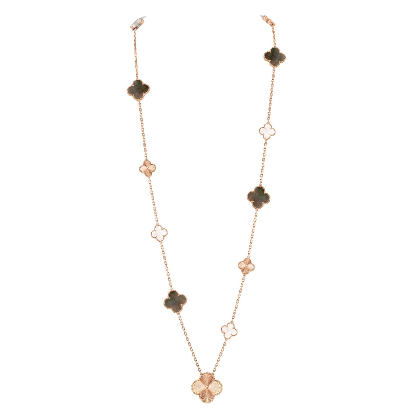 [Solara Jewelry]DETACHABLE CLOVER 15(11+4) FLOWER ROSE GOLD NECKLACE SET