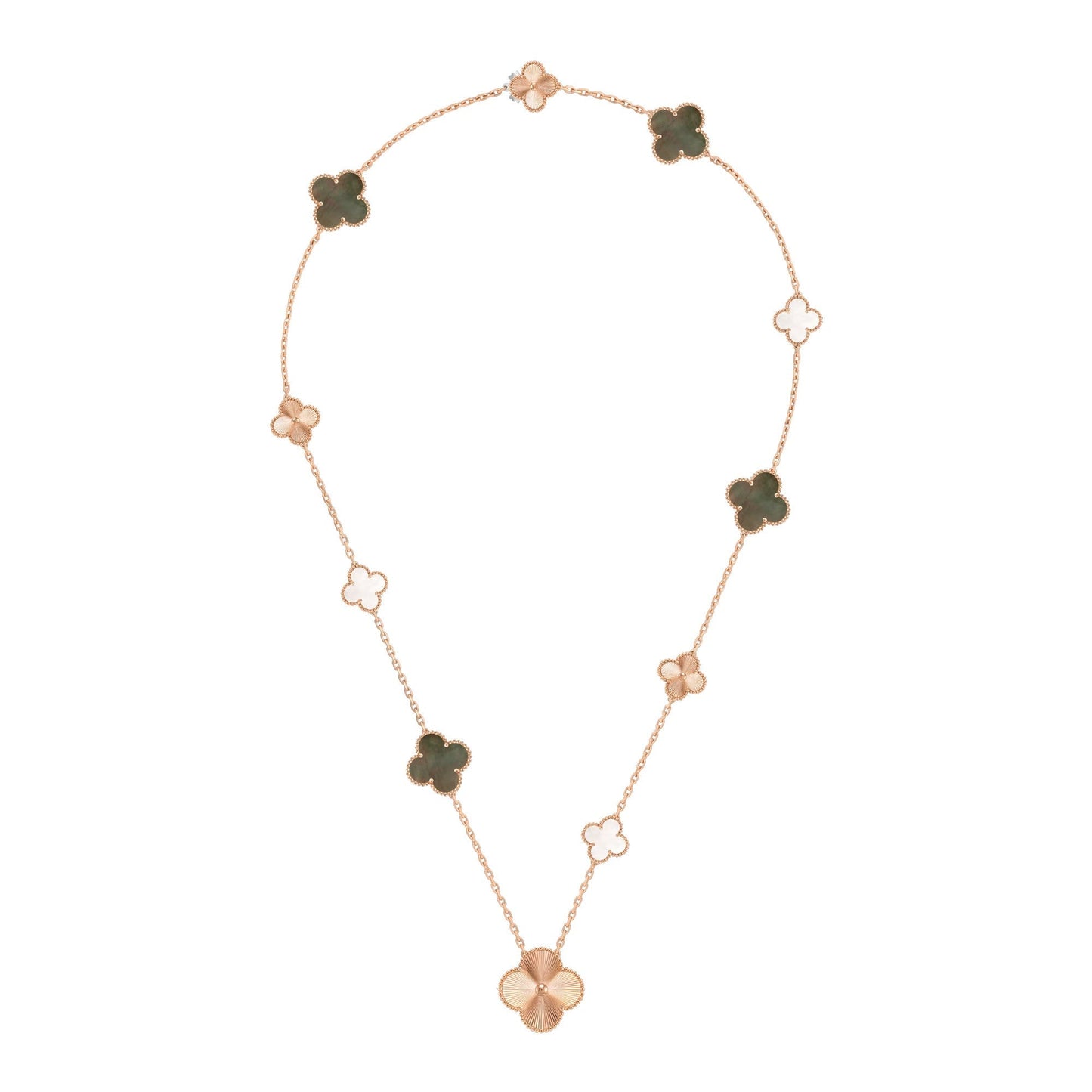 [Solara Jewelry]DETACHABLE CLOVER 15(11+4) FLOWER ROSE GOLD NECKLACE SET