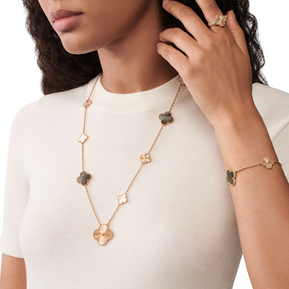 [Solara Jewelry]DETACHABLE CLOVER 15(11+4) FLOWER ROSE GOLD NECKLACE SET