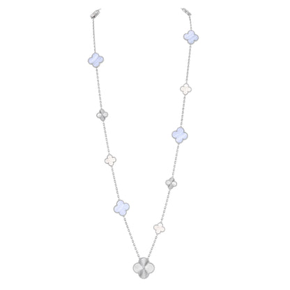 [Solara Jewelry]DETACHABLE CLOVER 15(11+4) FLOWER SILVER NECKLACE SET