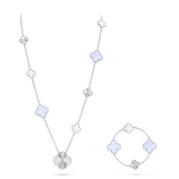 [Solara Jewelry]DETACHABLE CLOVER 15(11+4) FLOWER SILVER NECKLACE SET